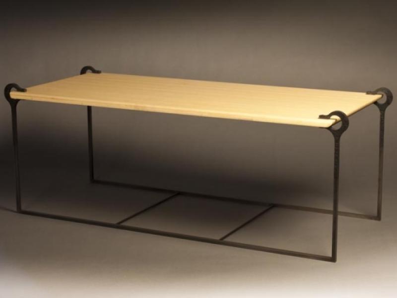 Semicirculus Steel Bamboo Table