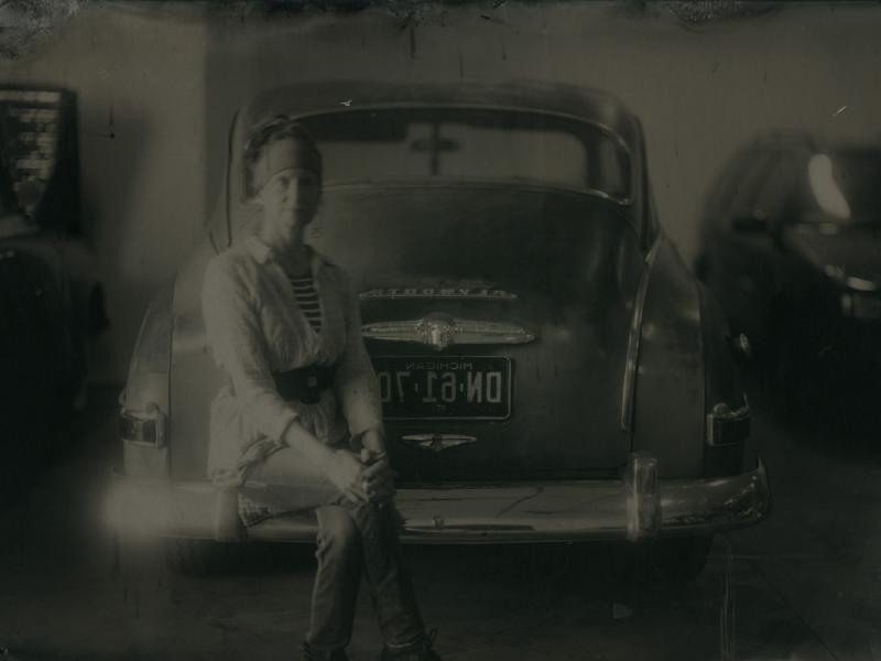 Claudette Stern with 1951 Plymouth Tintype