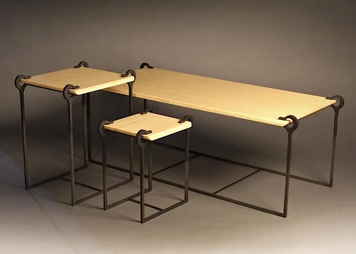 Semicirculus Steel Bamboo Table